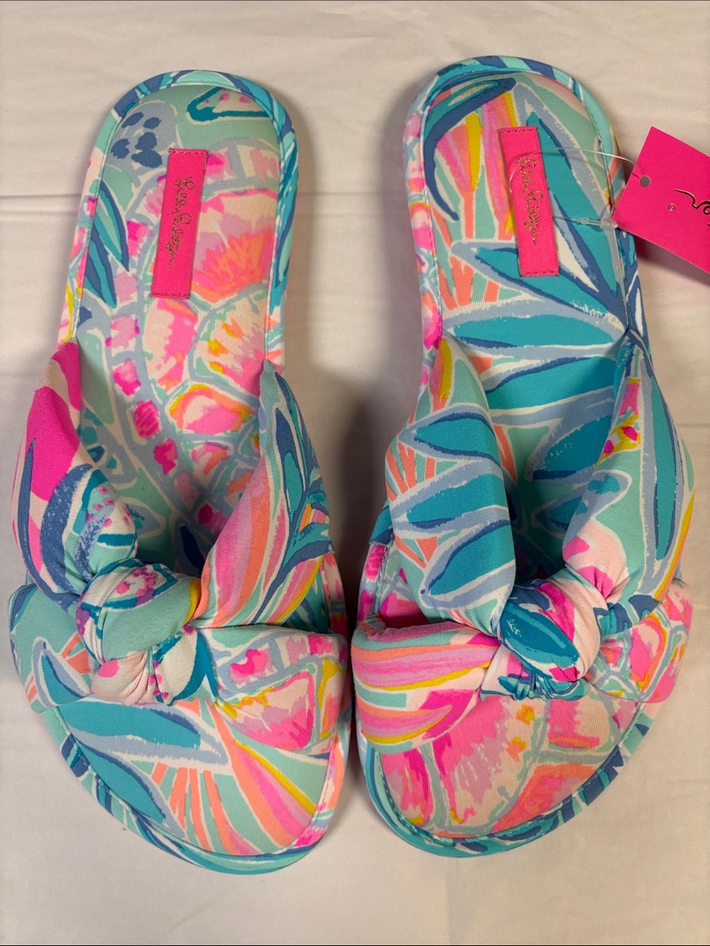 NWT Lilly Pulitzer Pool Slipper Sea Glass Aqua Rainforest Retreat Slides L/XL - Picture 2 of 3